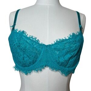 Victorias Secret Bra Dream Angels Push Up Teal Lace Bow Unpadded‎ Bra 36C